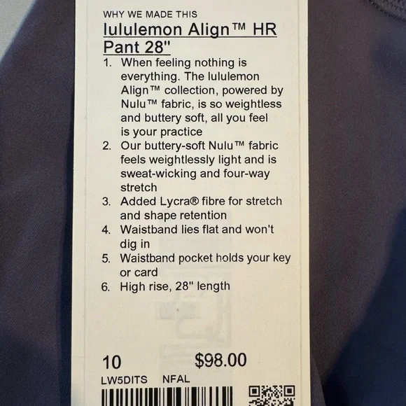 NWT Lululemon Align High-Rise pants 28” color nightfall - Picture 4 of 5